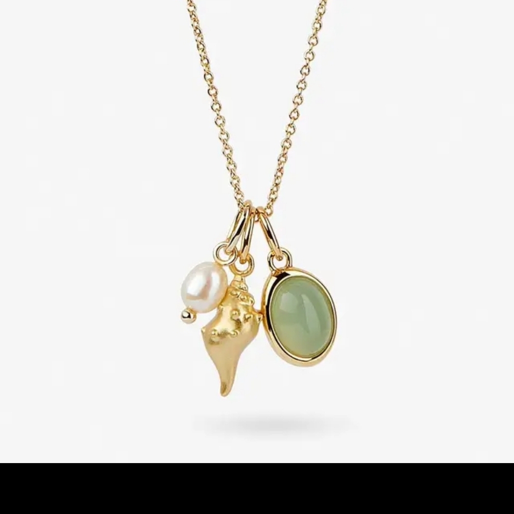 2 FOR $10/Tarnish Proof Gold necklace WATERPROOF green shell conch pearl - Picture 4 of 8